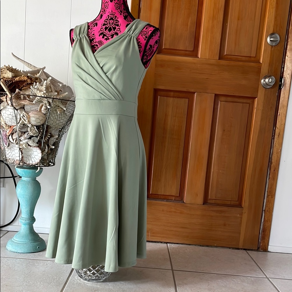 Grace Karin Green Wrap Midi Dress with Cap Sleeves